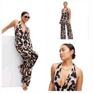 NWT Diane Von Furstenberg Womans Leopard Halter Jumpsuit Size L 12-14 DVF Target